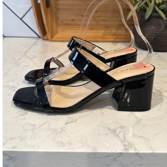 Nine West black patent faux leather heel double strap slide mule heel size 7 - Picture 1 of 7